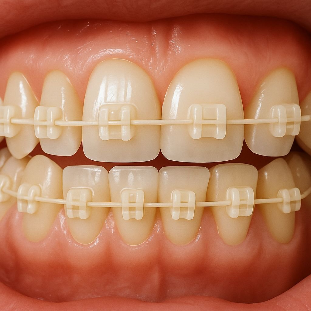 Tooth-colored wires + brackets for aesthetic finish