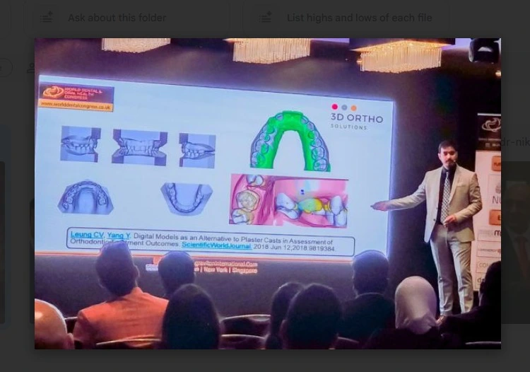Dr Nikhil Sharma delivering a guest lecture on digital orthodontics at the World Dental Congress in London, 2018.