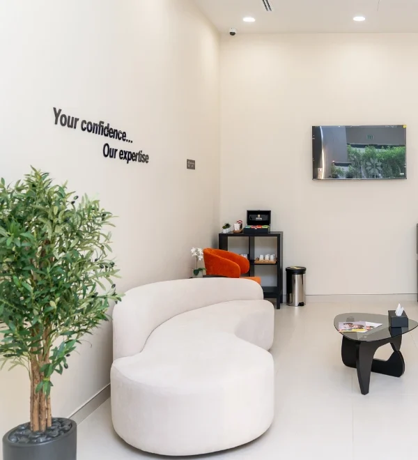 Modern and comfortable waiting lounge at Invisible Braces Dental & Skin Clinic.