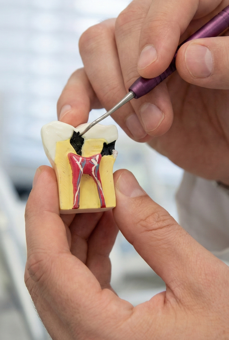 Infected tooth pulp is carefully removed during root canal treatment.