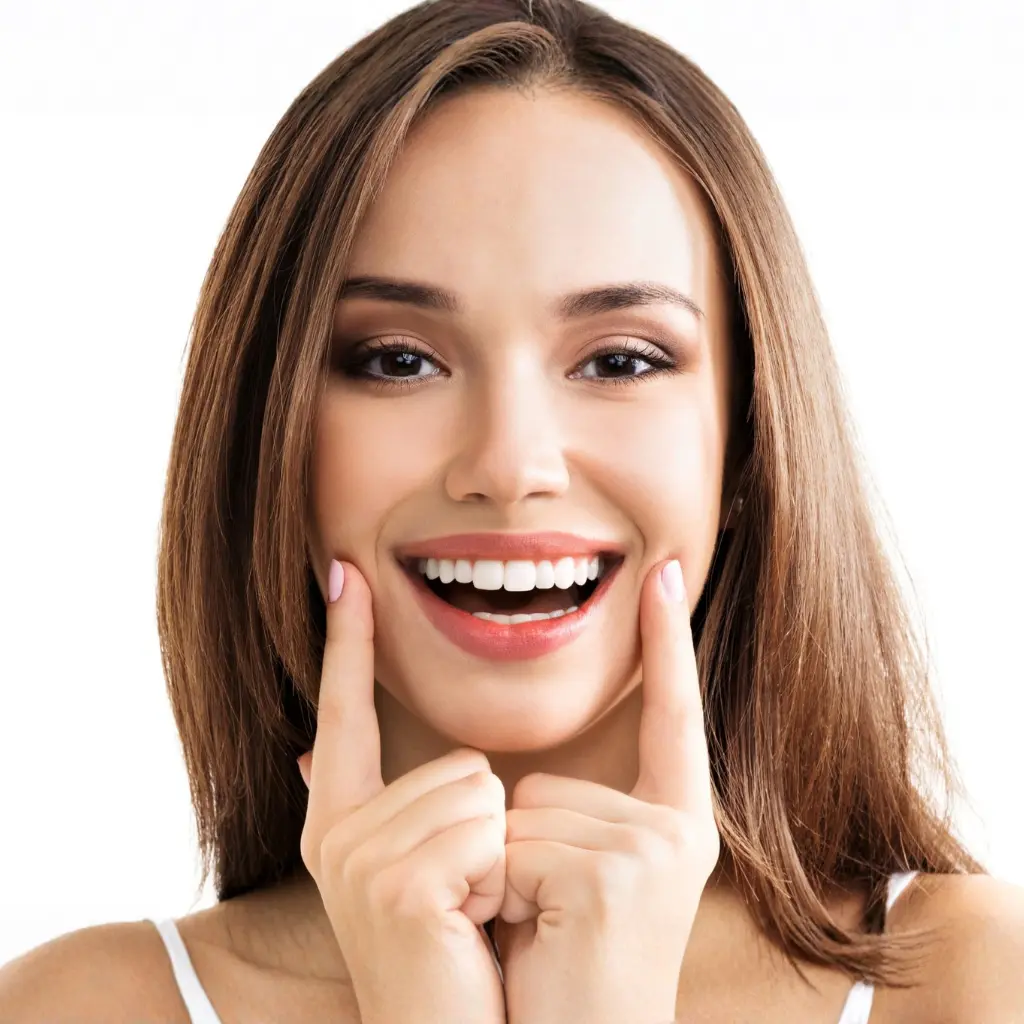 Smile Design - Personalized Digital Smile Transformation Woman smiling confidently showing perfectly designed teeth after digital smile design treatment in Dubai