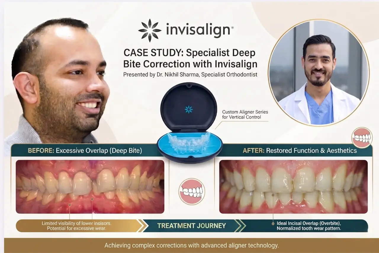 Deep bite correction before and after using Invisalign in Dubai orthodontic case